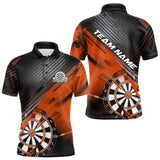 Maxcorners Custom Grunge Orange Dartboard Dart Team Polo Shirts For Men, Dart Players Jerseys MT0410