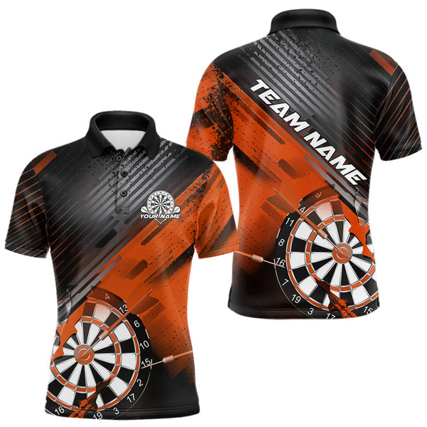 Maxcorners Custom Grunge Orange Dartboard Dart Team Polo Shirts For Men, Dart Players Jerseys MT0410
