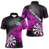 Maxcorners Custom Grunge Purple Dartboard Dart Team Polo Shirts For Men, Dart Players Jerseys MT0410