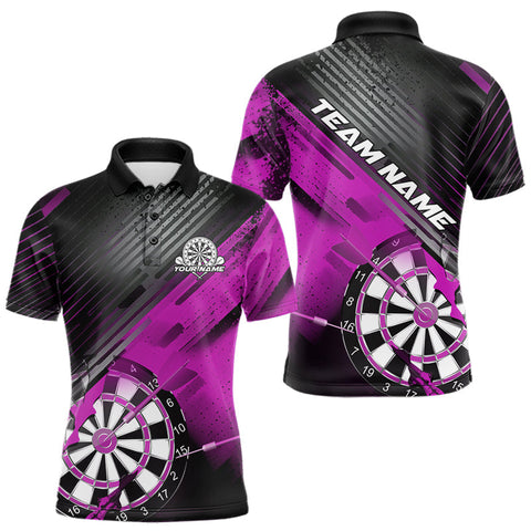 Maxcorners Custom Grunge Purple Dartboard Dart Team Polo Shirts For Men, Dart Players Jerseys MT0410