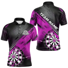Maxcorners Custom Grunge Purple Dartboard Dart Team Polo Shirts For Men, Dart Players Jerseys MT0410