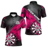 Maxcorners Custom Grunge Pink Dartboard Dart Team Polo Shirts For Men, Dart Players Jerseys MT0410