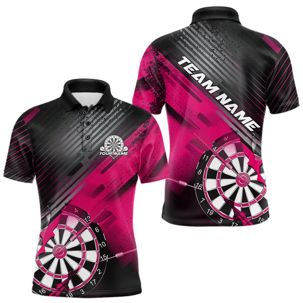 Maxcorners Custom Grunge Pink Dartboard Dart Team Polo Shirts For Men, Dart Players Jerseys MT0410