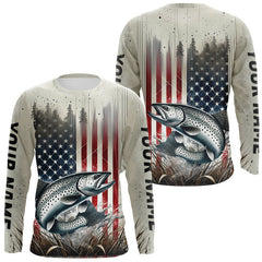 Maxcorners Custom Patriotic US Flag Speckled Trout Long Sleeve Fishing Shirts, Trout Fishing Jerseys LM0607