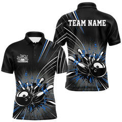 Maxcorners Custom Black And Blue Grunge Bowling Team Jerseys, Men Bowling Polo Shirts MT0708