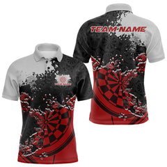 Maxcorners Custom Black And Red Dartboard Dart Team Men Polo Shirt, Dartboard Pattern Dart Jerseys LM0910