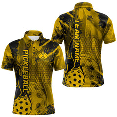 Maxcorners Black And Yellow Flame Custom Pickleball Polo Shirts For Men, Team Pickleball Jerseys LM2206