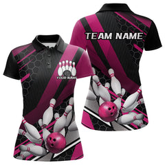 Maxcorners Custom Black And Pink Bowling Team Jerseys, Striking Bowling League Polo Shirt For Men MT0609