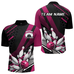 Maxcorners Custom Black And Pink Bowling Team Jerseys, Striking Bowling League Polo Shirt For Men MT0609