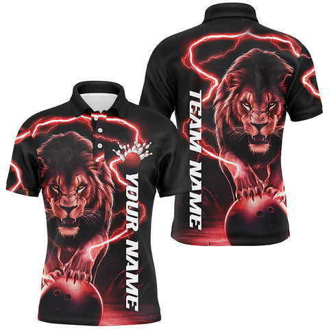 MaxCorners Bowling And Pins Red Lion Customized Name, Team Name 3D Polo Shirt Unisex