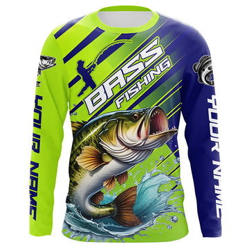 Maxcorners Custom Largemouth Bass Fishing Uv Protection Long Sleeve Shirts, Bass Tournament Fishing Shirt LM0201