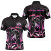 Maxcorners Custom Black And Pink Flame Dragon Bowling Men Polo Shirts, Team Bowling League Shirt