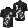 Maxcorners Bowling Ball And Pins Halloween Skull Multicolor Option Customized Name, Team Name 3D Polo Shirt
