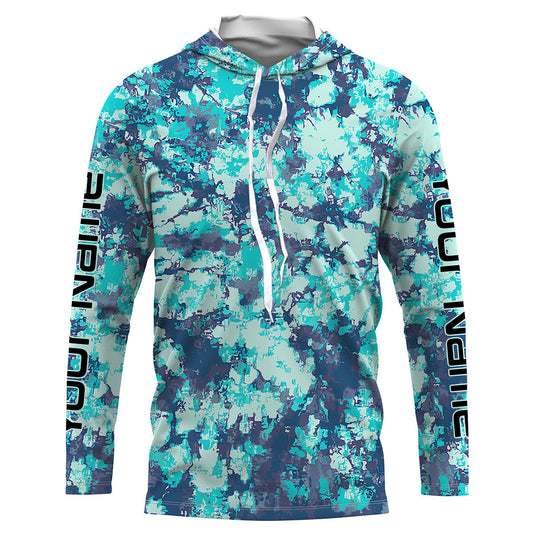 Maxcorners Custom Blue Tie dye camo UV Long Sleeve performance Fishing Shirts, personalized Fishing jerseys  LM0201