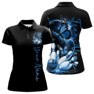 Custom Purple Butterfly Bowling Women Polo Shirts With Team Name, Bowling Uniform LM1203