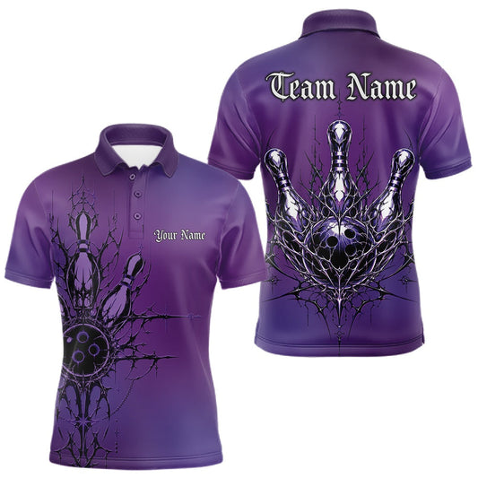 Maxcorners Custom Purple Y2K Gothic Cross Bowling Men Polo Shirt, Faith Bowling Jerseys LM1005