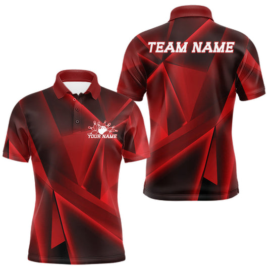 Maxcorners Custom Red Fragmental Pattern Background Men Bowling Team Polo Shirt, Bowling Jerseys LM1005