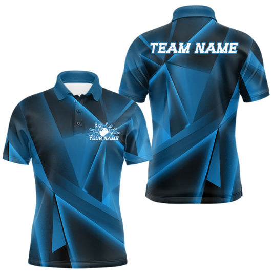 Maxcorners Custom Blue Fragmental Pattern Background Men Bowling Team Polo Shirt, Bowling Jerseys LM1005