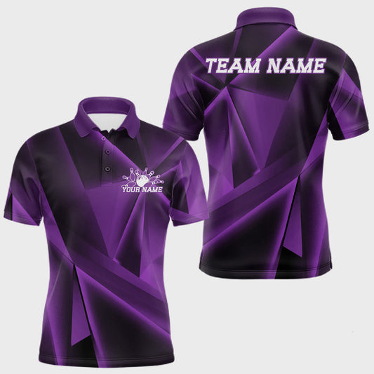 Maxcorners Custom Purple Fragmental Pattern Background Men Bowling Team Polo Shirt, Bowling Jerseys LM1005