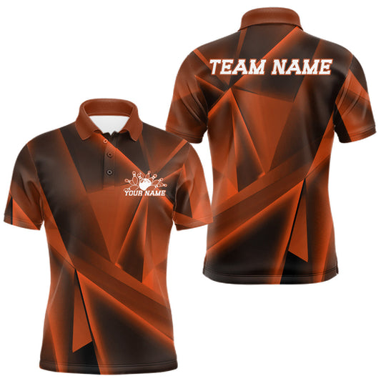 Maxcorners Custom Orange Fragmental Pattern Background Men Bowling Team Polo Shirt, Bowling Jerseys LM1005