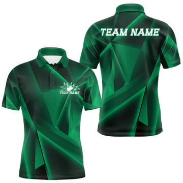 Maxcorners Custom Green Fragmental Pattern Background Men Bowling Team Polo Shirt, Bowling Jerseys LM1005
