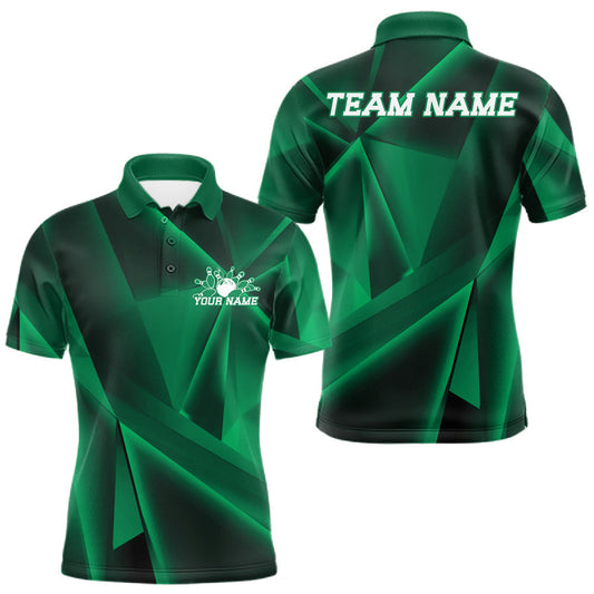 Maxcorners Custom Green Fragmental Pattern Background Men Bowling Team Polo Shirt, Bowling Jerseys LM1005