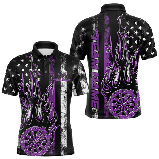 Maxcorners Custom Purple Thin Line US Flag Patriotic Flame Dartboard Dart Men Polo Shirts, Dart Jersey LM1903