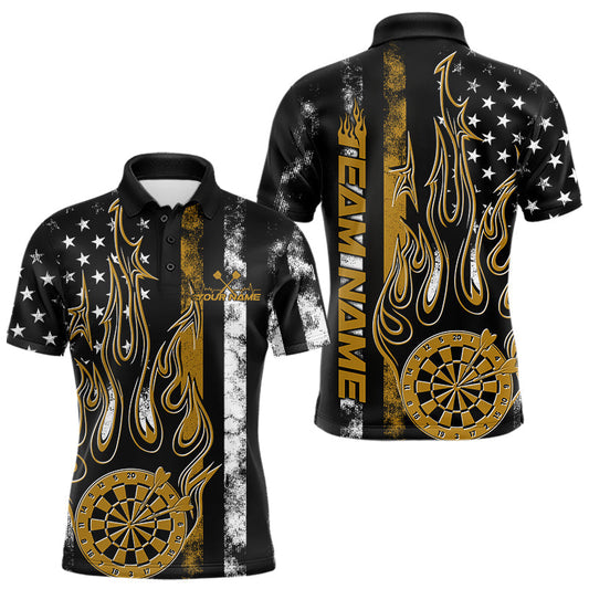 Maxcorners Custom Yellow Thin Line US Flag Patriotic Flame Dartboard Dart Men Polo Shirts, Dart Jersey LM1903