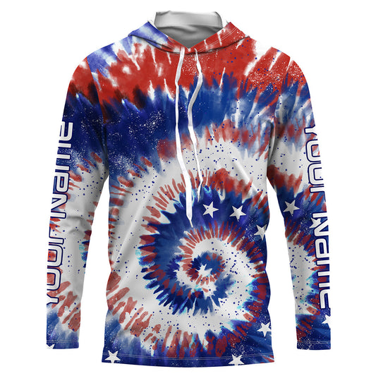 Maxcorners Custom Tie dye American Flag Fishing Shirts, USA Patriotic Fishing gifts UV Protection 4 LM0201