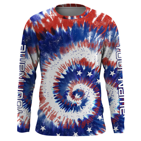 Maxcorners Custom Tie dye American Flag Fishing Shirts, USA Patriotic Fishing gifts UV Protection 4 LM0201