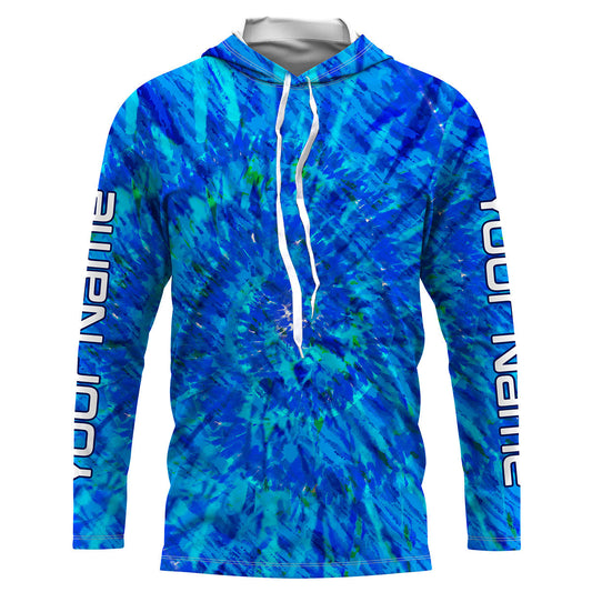 Maxcorners Blue Tie Dye Custom Long Sleeve performance Fishing Shirts, tournament Fishing Shirts for men LM0201