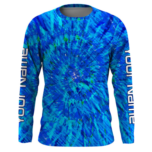 Maxcorners Blue Tie Dye Custom Long Sleeve performance Fishing Shirts, tournament Fishing Shirts for men LM0201