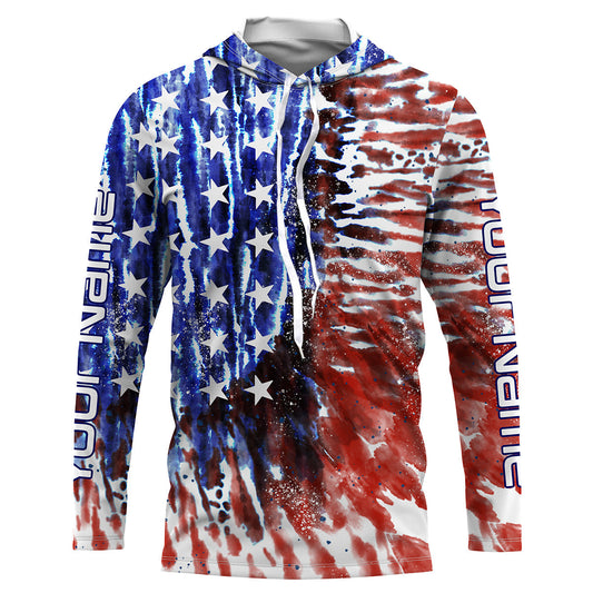 Maxcorners Personalized American Flag UV Protection Long Sleeve Fishing Shirts, Tie dye Patriotic Fishing gifts LM0201