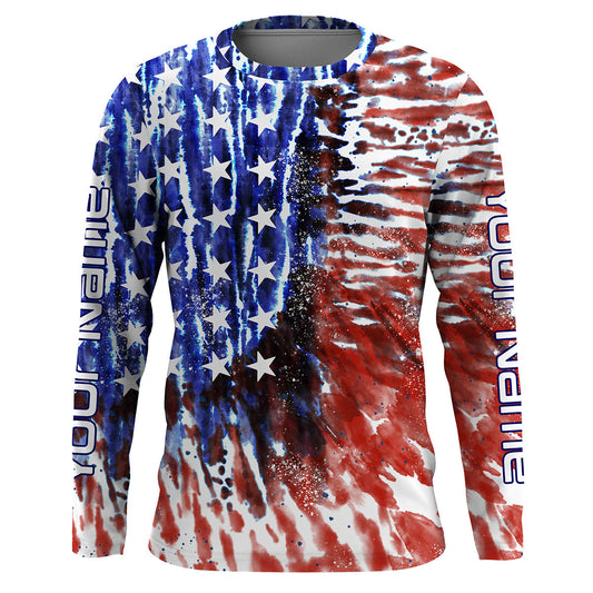 Maxcorners Personalized American Flag UV Protection Long Sleeve Fishing Shirts, Tie dye Patriotic Fishing gifts LM0201
