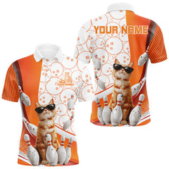 Maxcorners Custom Funny Smirk Orange Cat With Sunglasses Bowling Team Men Polo Shirts MT0811