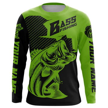 Maxcorners Personalized Bass Fishing Jerseys, Bass Fishing Long Sleeve Fishing Tournament Shirts | Green LM0201