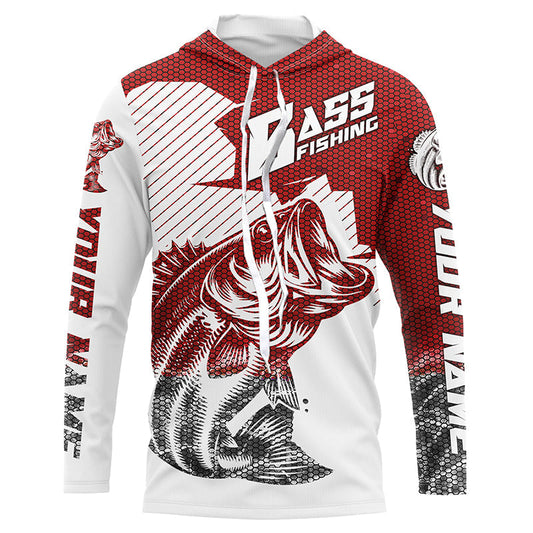 Maxcorners Personalized Bass Fishing Jerseys, Bass Fishing Long Sleeve Fishing Tournament Shirts | Red Camo LM0201