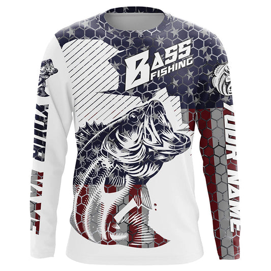 Maxcorners Personalized American Flag Bass Fishing Jerseys, Patriotic Bass Fishing Tournament Shirts LM0501