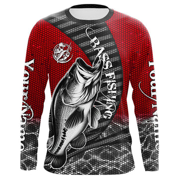 Maxcorners Custom Largemouth Bass Long Sleeve Tournament Fishing Shirts, Bass Fishing Jerseys | Red LM0201