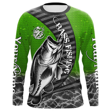 Maxcorners Custom Largemouth Bass Long Sleeve Tournament Fishing Shirts, Bass Fishing Jerseys | Green LM0201