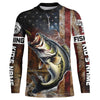 Maxcorners Vintage American Flag Bass Fishing Jerseys, Personalized Patriotic Bass Fishing Shirts For Fisherman LM0201