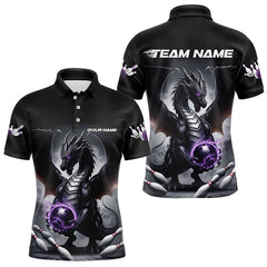 Maxcorners Custom Black And Purple Dragon Bowling Team Polo Shirts For Men, Dragon Bowling Jerseys
