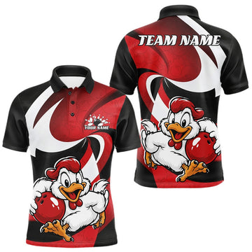Maxcorners Custom Black And Red Cute Funny Chicken Bowling Jerseys Bowling Team Shirt For Men LM1307