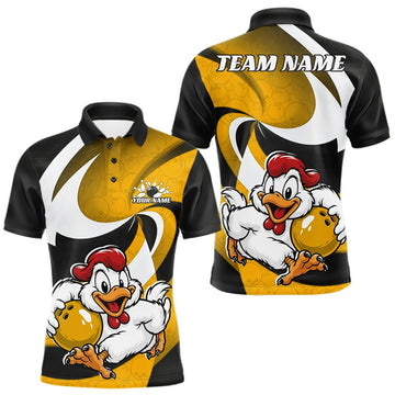 Maxcorners Custom Black And Yellow Cute Funny Chicken Bowling Jerseys Bowling Team Shirt For Men LM1307