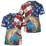Maxcorners Custom American Flag Patriotic Redfish Fishing Long Sleeve Fishing Shirts, Redfish Jerseys MT2108