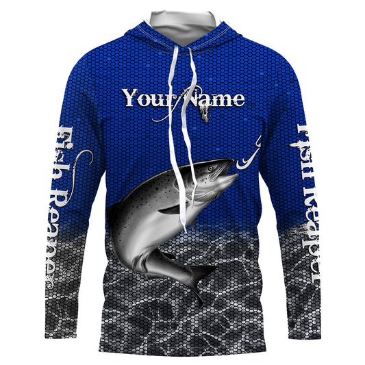 Maxcorners Chinook King Salmon Custom Long Sleeve performance Fishing Shirts, Salmon Fishing jerseys | blue LM0201
