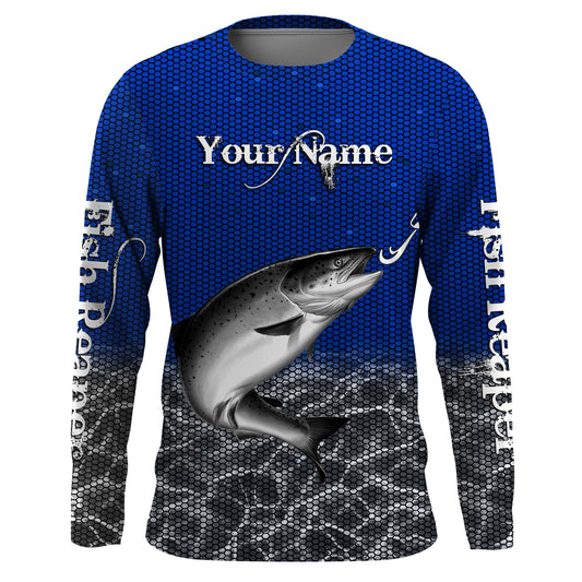 Maxcorners Chinook King Salmon Custom Long Sleeve performance Fishing Shirts, Salmon Fishing jerseys | blue LM0201