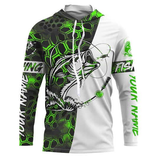 Maxcorners Personalized Bass Fishing jerseys, Bass Fishing Long Sleeve Fishing tournament shirts | green camo LM0201