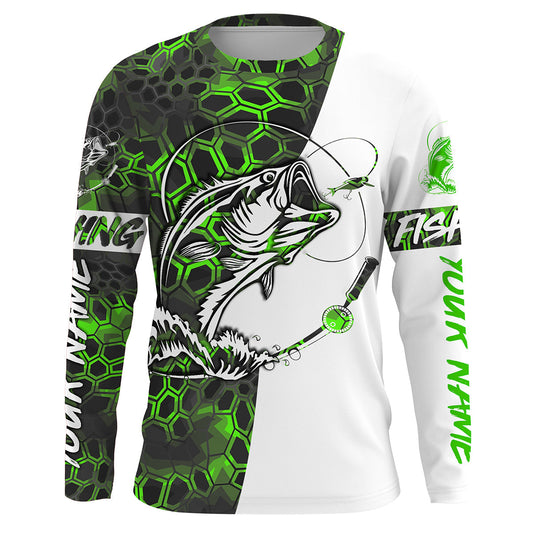 Maxcorners Personalized Bass Fishing jerseys, Bass Fishing Long Sleeve Fishing tournament shirts | green camo LM0201