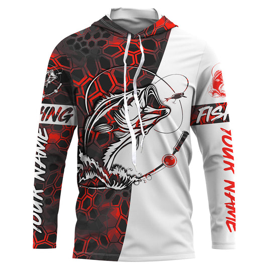 Maxcorners Personalized Bass Fishing jerseys, Bass Fishing Long Sleeve Fishing tournament shirts | red camo LM0201